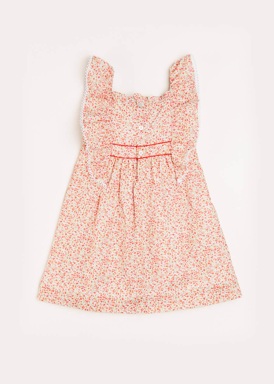 Emma Floral Print Smocked Sleeveless Dress in Red (12mths-10yrs) Dresses  from Pepa London