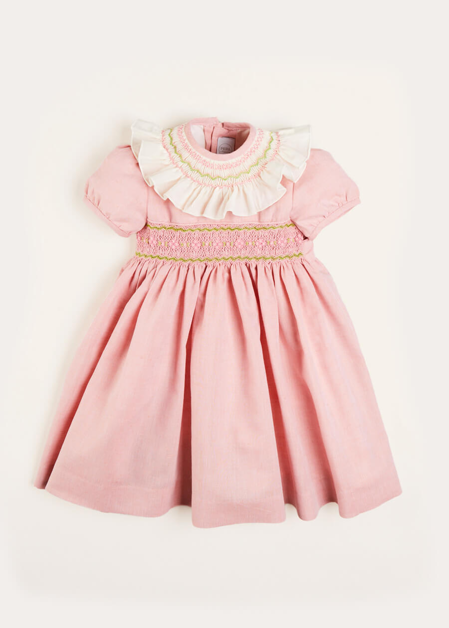 Bib Collar Short Sleeve Dress in Pink (12mths-10yrs) Dresses  from Pepa London