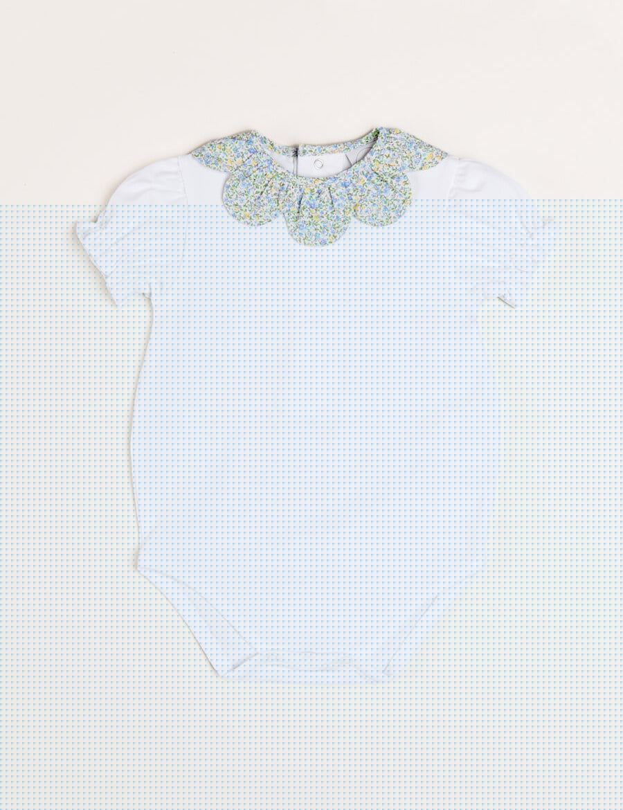 Matilda Floral Print Scallop Collar Short Sleeve Bodysuit in Green (3mths-2yrs) Tops & Bodysuits  from Pepa London