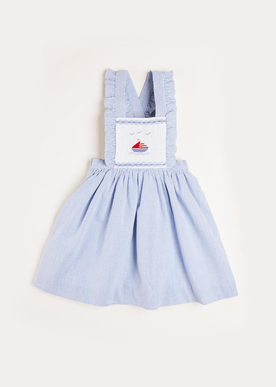 Nautical Striped Boat Embroidered Skirt with Braces in Blue (18mths-4yrs) Skirts  from Pepa London