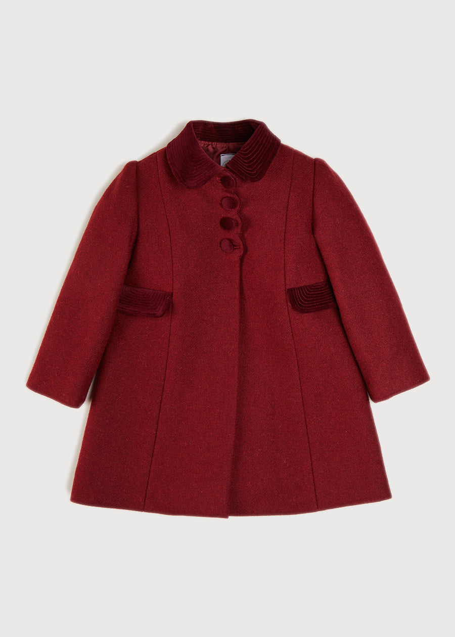 Single Breasted Scallop Detail Coat In Burgundy (12mths-10yrs) COATS  from Pepa London