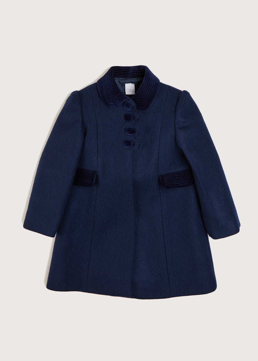 Single Breasted Scallop Detail Coat In Navy (12mths-10yrs) COATS  from Pepa London