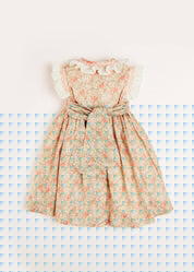 Sophie Floral Print Hand Smocked Double Breasted Dress in Peach (12mths-10yrs) Dresses  from Pepa London