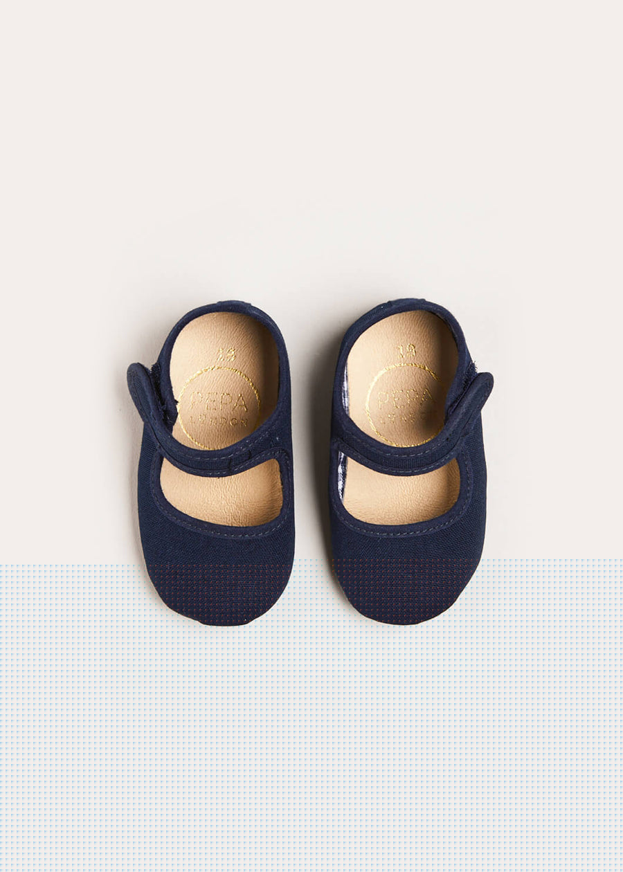Woven Mary Jane Pram Shoes in Navy (17-20EU) Shoes  from Pepa London