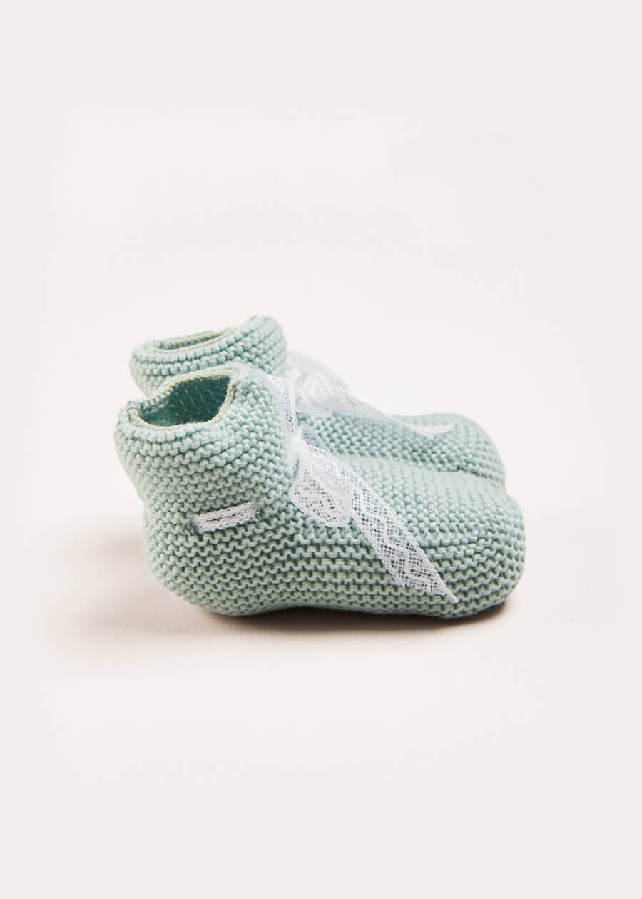Lace Detail Knitted Booties in Green Shoes  from Pepa London