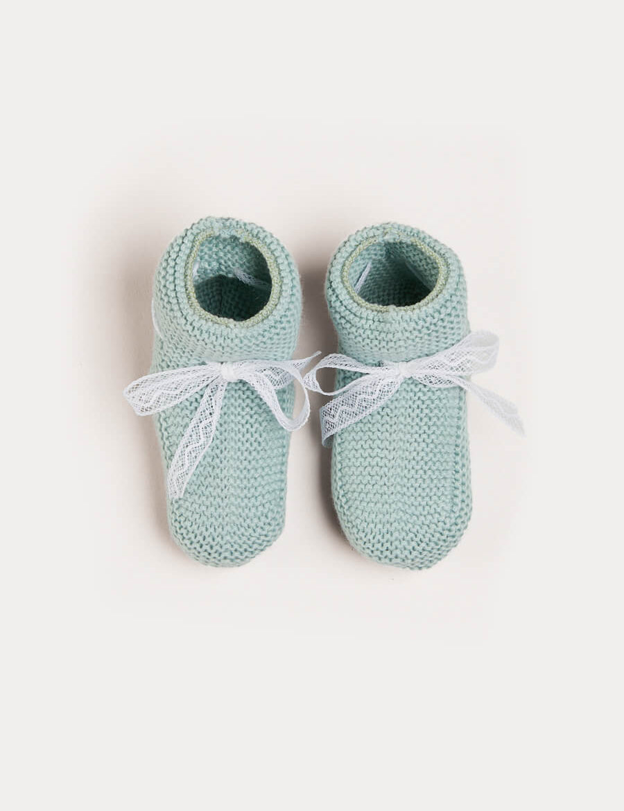 Lace Detail Knitted Booties in Green Shoes  from Pepa London