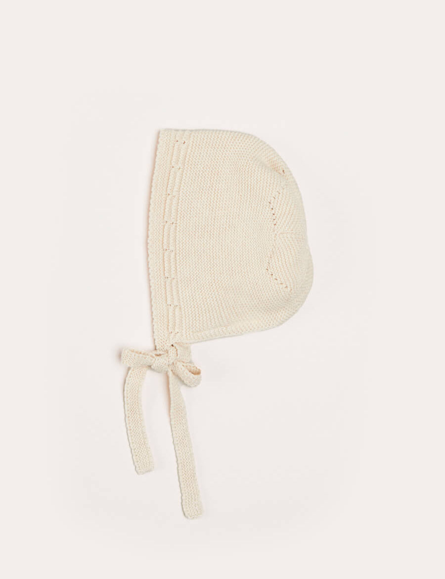 Openwork Knitted Bonnet in Beige(S-L) Knitted Accessories  from Pepa London