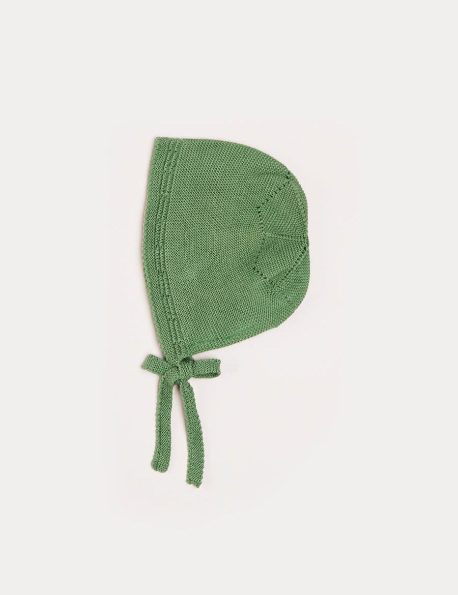 Openwork Knitted Bonnet in Green (S-L) Knitted Accessories  from Pepa London