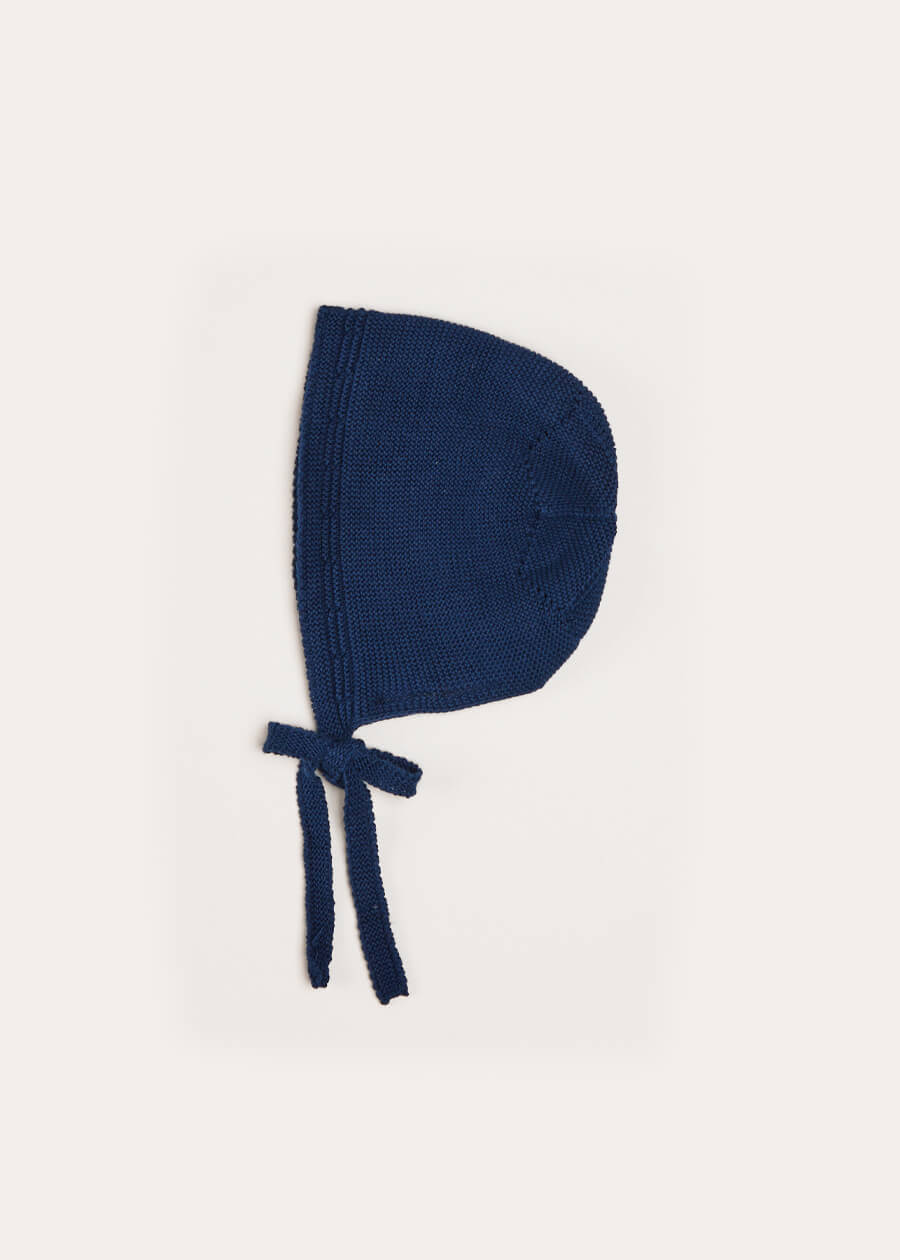 Openwork Knitted Bonnet in Navy (S-L) Knitted Accessories  from Pepa London