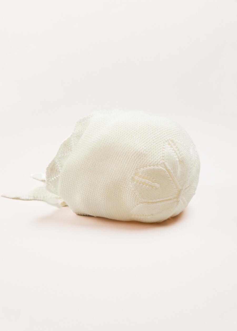 Openwork Knitted Bonnet in White (S-L) Knitted Accessories  from Pepa London