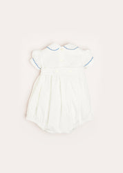 Scallop Collar Hand Smocked Short Sleeve Romper in White (6mths-2yrs) Rompers  from Pepa London