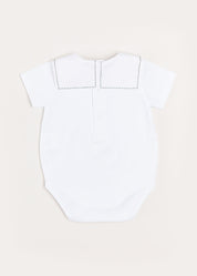 Train Embroidery Statement Collar Short Sleeve Bodysuit in Green (3mths-2yrs) Tops & Bodysuits  from Pepa London