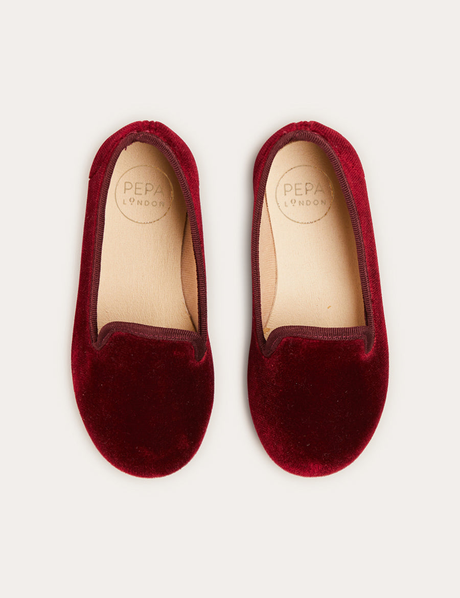 Velvet Slippers In Burgundy (24-34EU) SHOES  from Pepa London