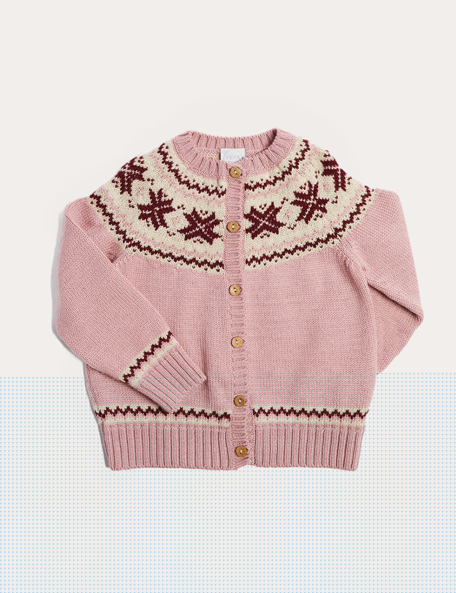 Classic Fair Isle Cardigan With Rib Details in Pink (12mths-10yrs) Knitwear from Pepa London
