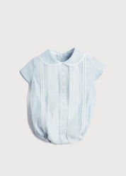 Lace Detail Peter Pan Collar Romper in Pale Blue (3mths-2yrs) Rompers  from Pepa London
