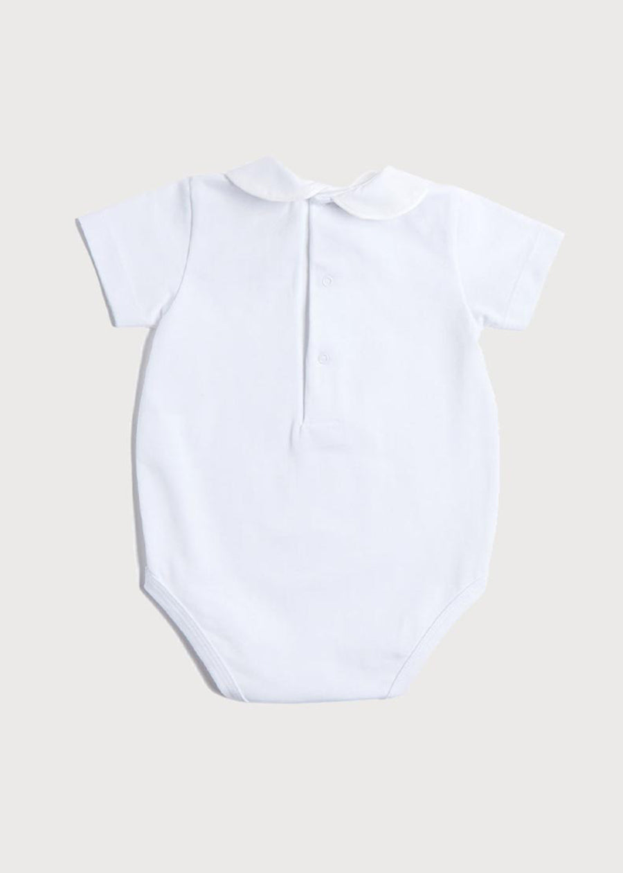 Peter Pan Collar Bodysuit in White (0mths-3yrs) Tops & Bodysuits  from Pepa London