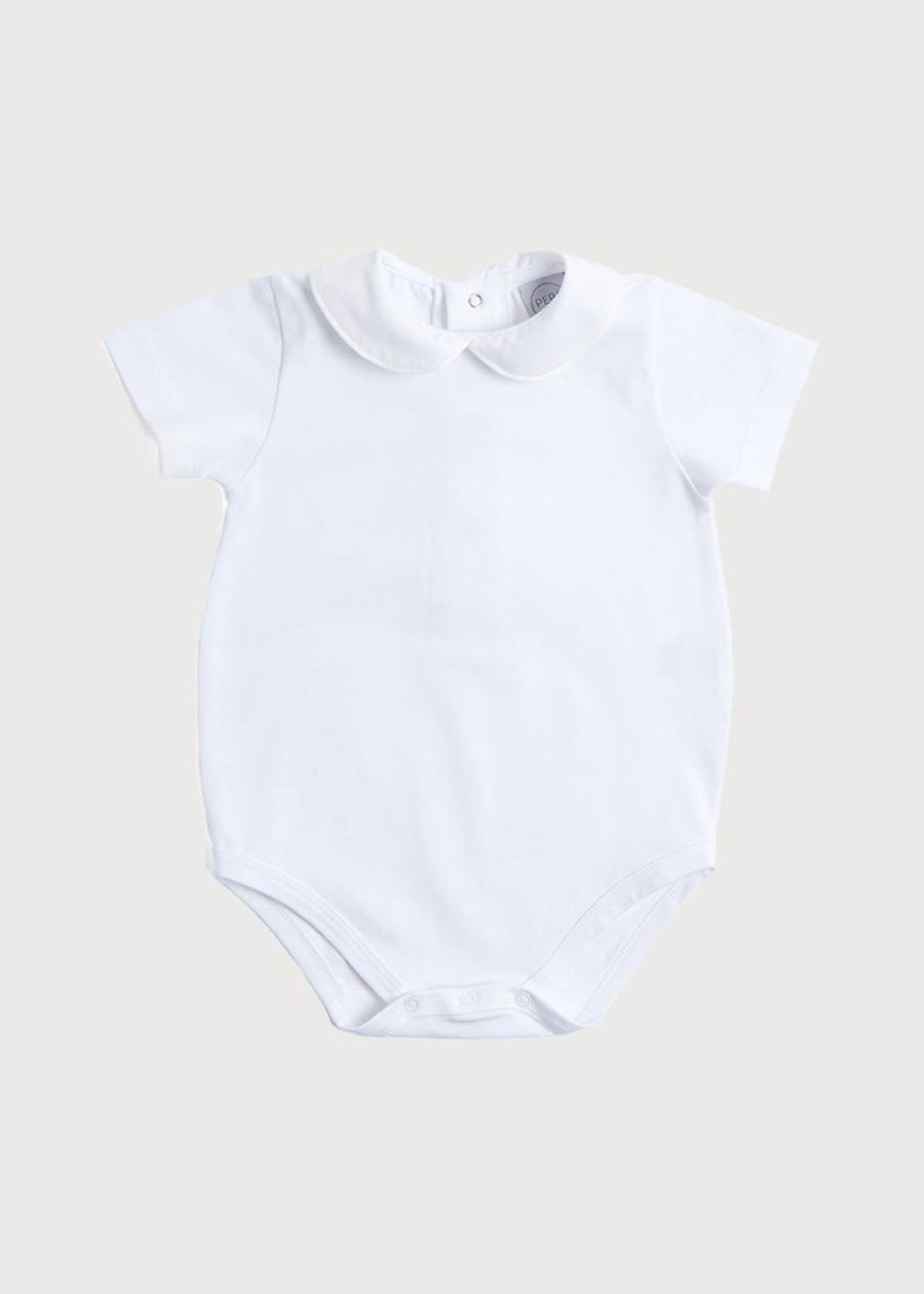Peter Pan Collar Bodysuit in White (0mths-3yrs) Tops & Bodysuits  from Pepa London