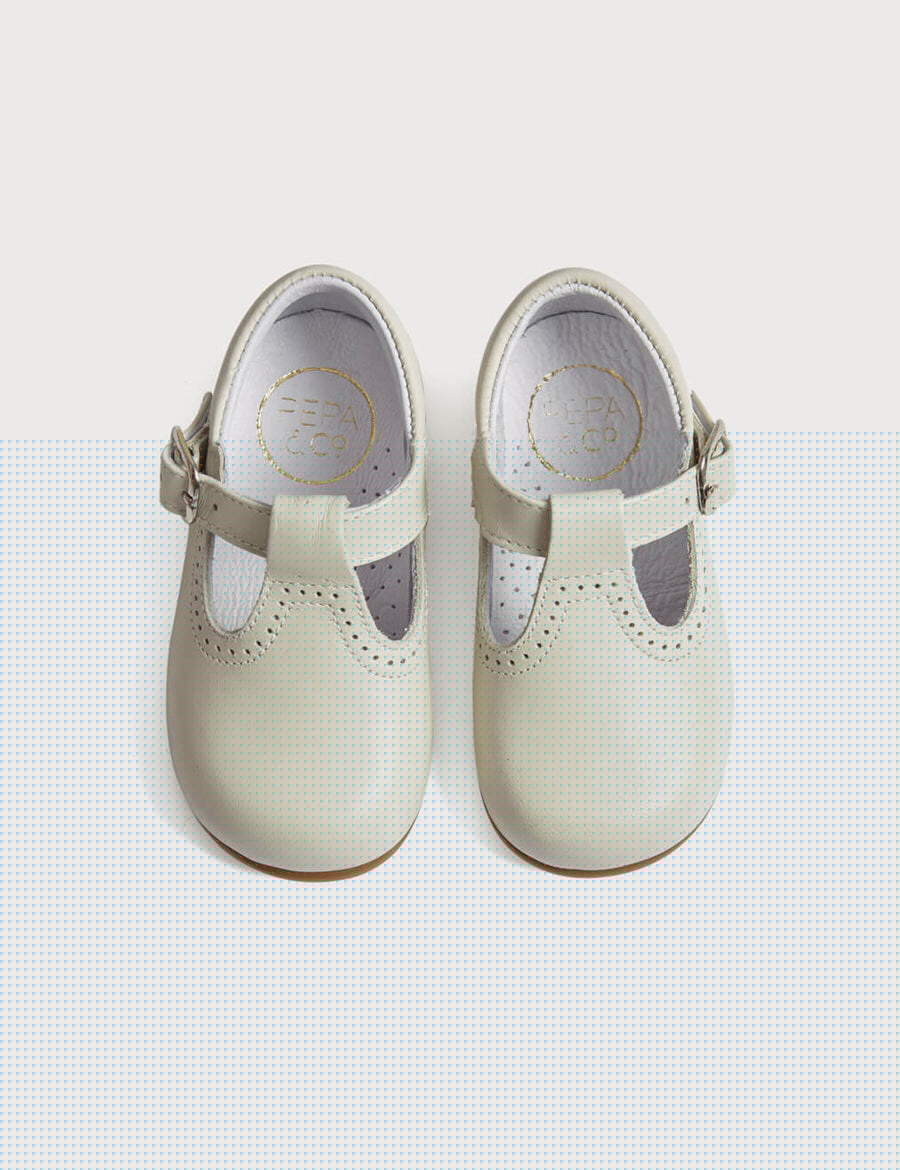 T-Bar Leather Baby Shoes in Ivory (20-24EU) Shoes  from Pepa London