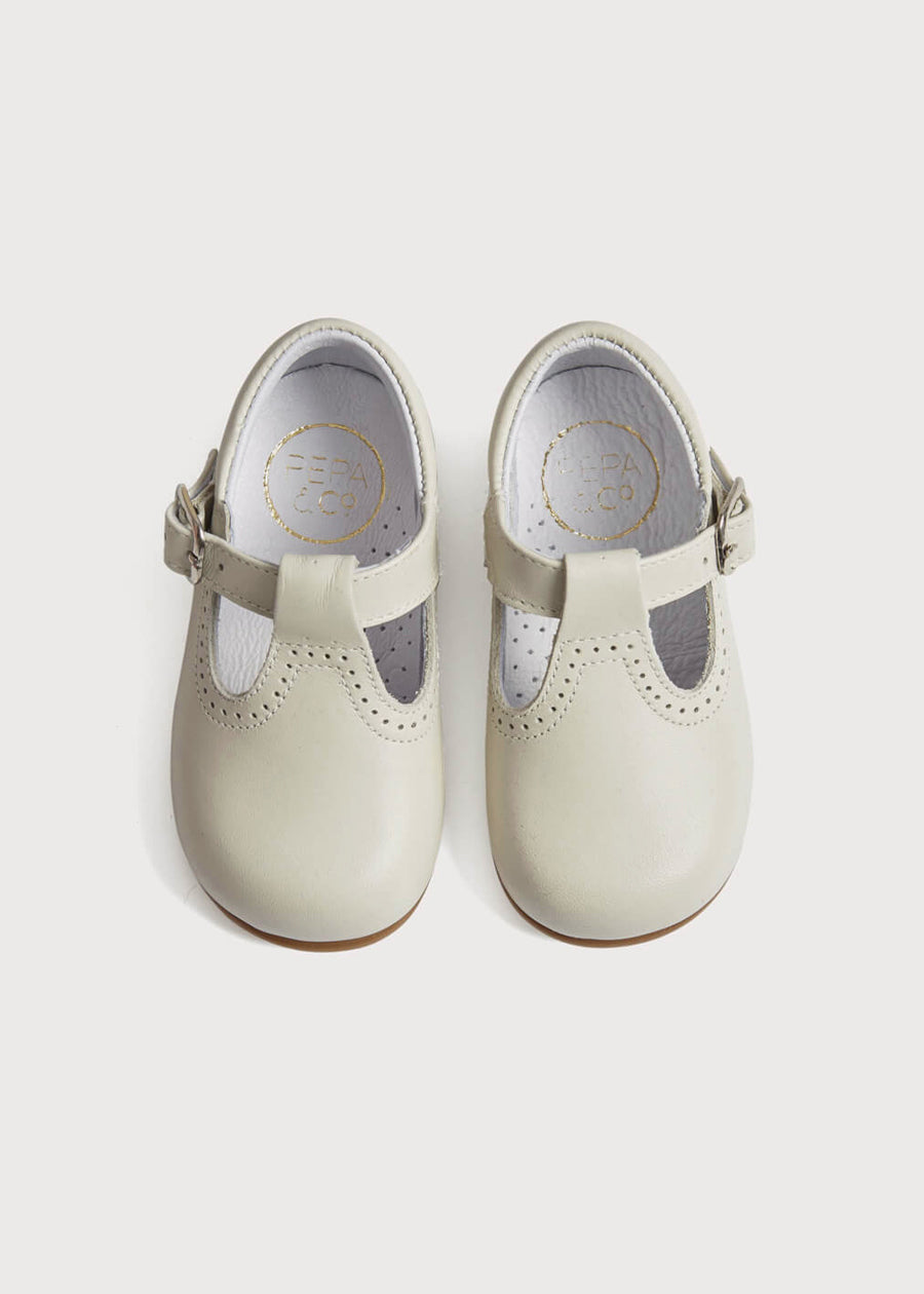 T-Bar Leather Baby Shoes in Ivory (20-24EU) Shoes  from Pepa London
