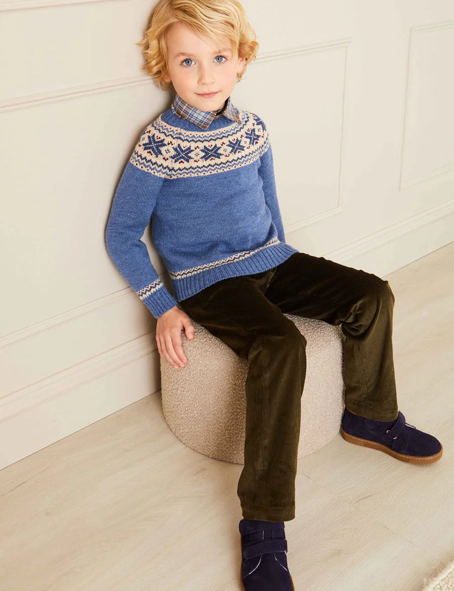 Classic Fair Isle Jumper in Blue (18mths-10yrs) Knitwear  from Pepa London