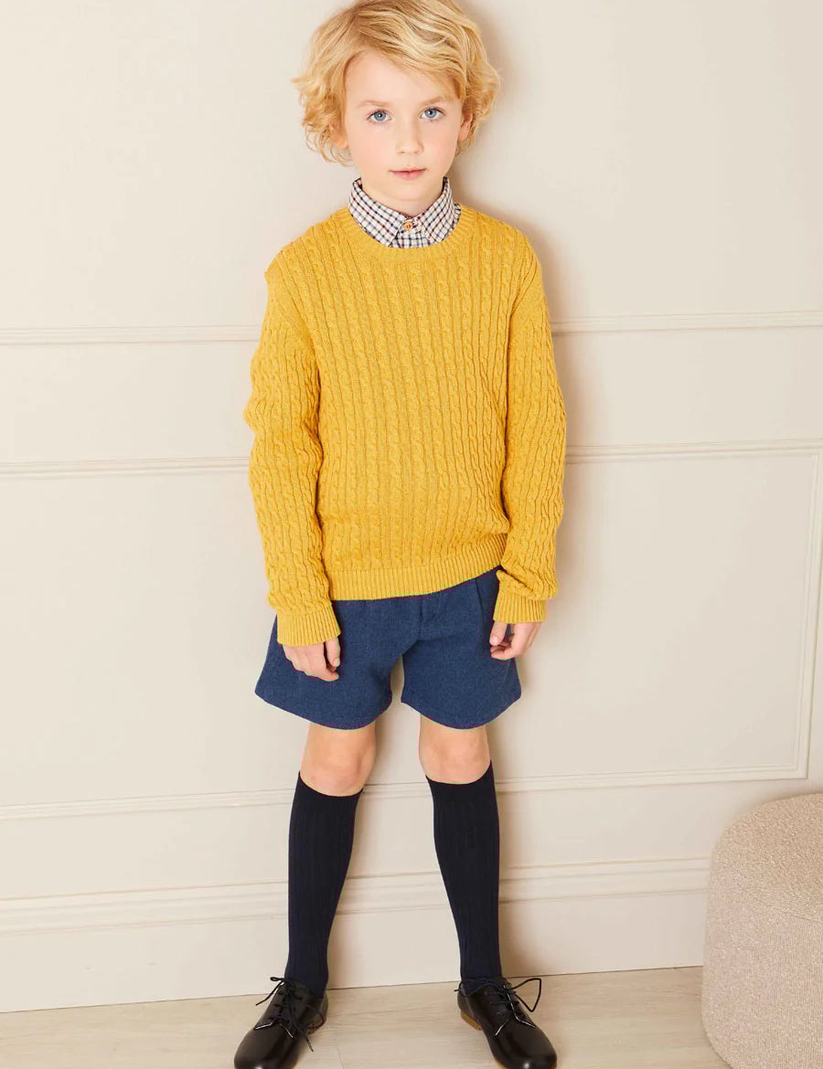Cable Knit Crew Neck Jumper in Mustard (2-10yrs) Knitwear  from Pepa London