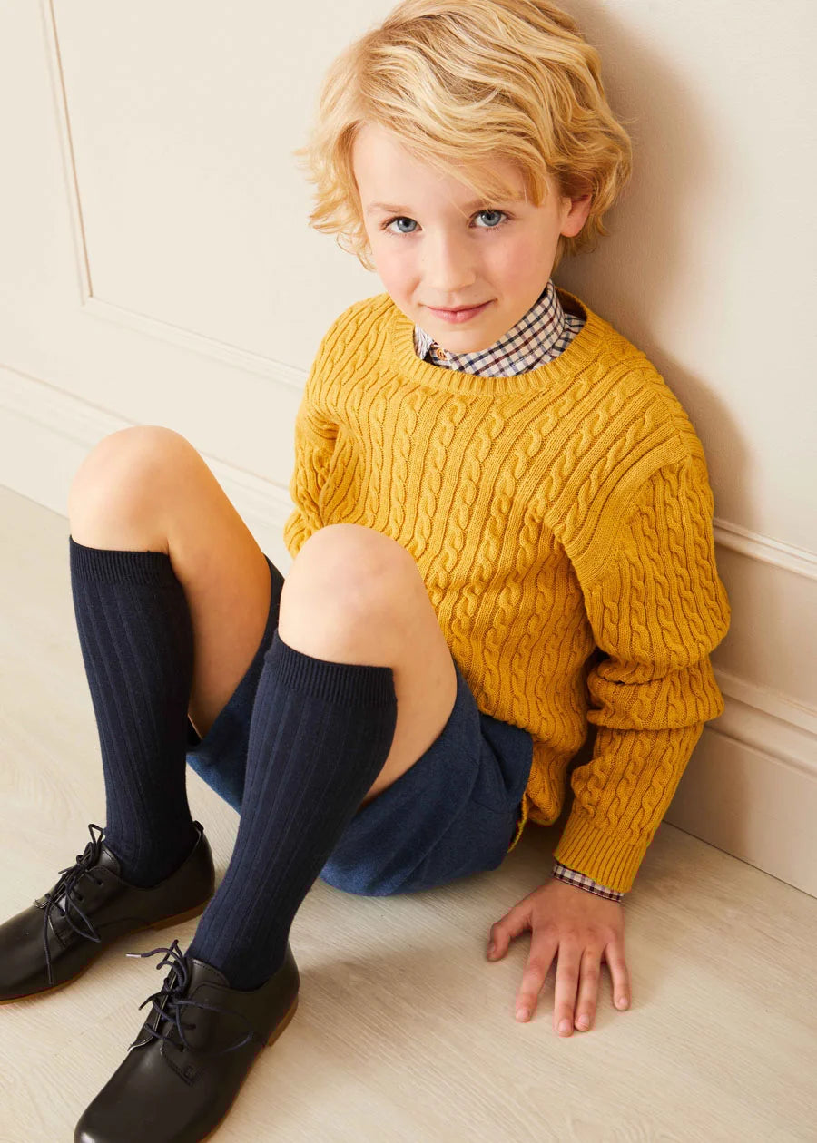Cable Knit Crew Neck Jumper in Mustard (2-10yrs) Knitwear  from Pepa London