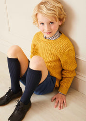 Cable Knit Crew Neck Jumper in Mustard (2-10yrs) Knitwear  from Pepa London
