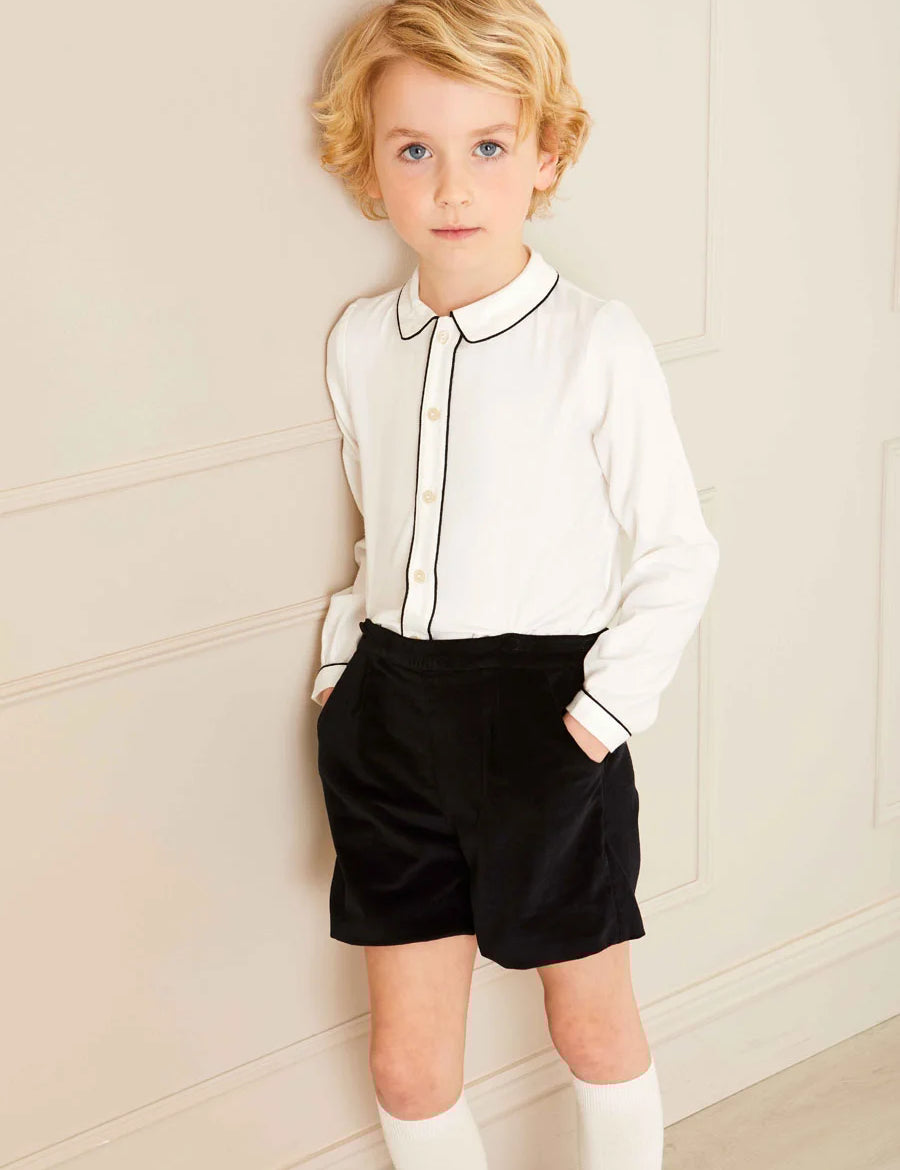 Velvet Contrast Trim Peter Pan Collar Two Piece Set in Black (18mths-5yrs) Two Piece Set  from Pepa London