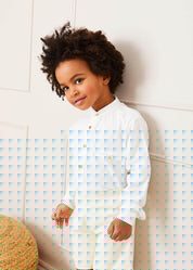 Linen Mao Collar Long Sleeve Shirt in White (12mths-10yrs) Shirts  from Pepa London