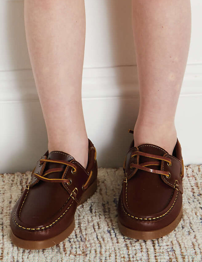 Leather Boat Shoes in Tan (26-34EU) Shoes  from Pepa London