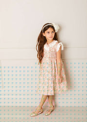 Sophie Floral Print Hand Smocked Double Breasted Dress in Peach (12mths-10yrs) Dresses  from Pepa London