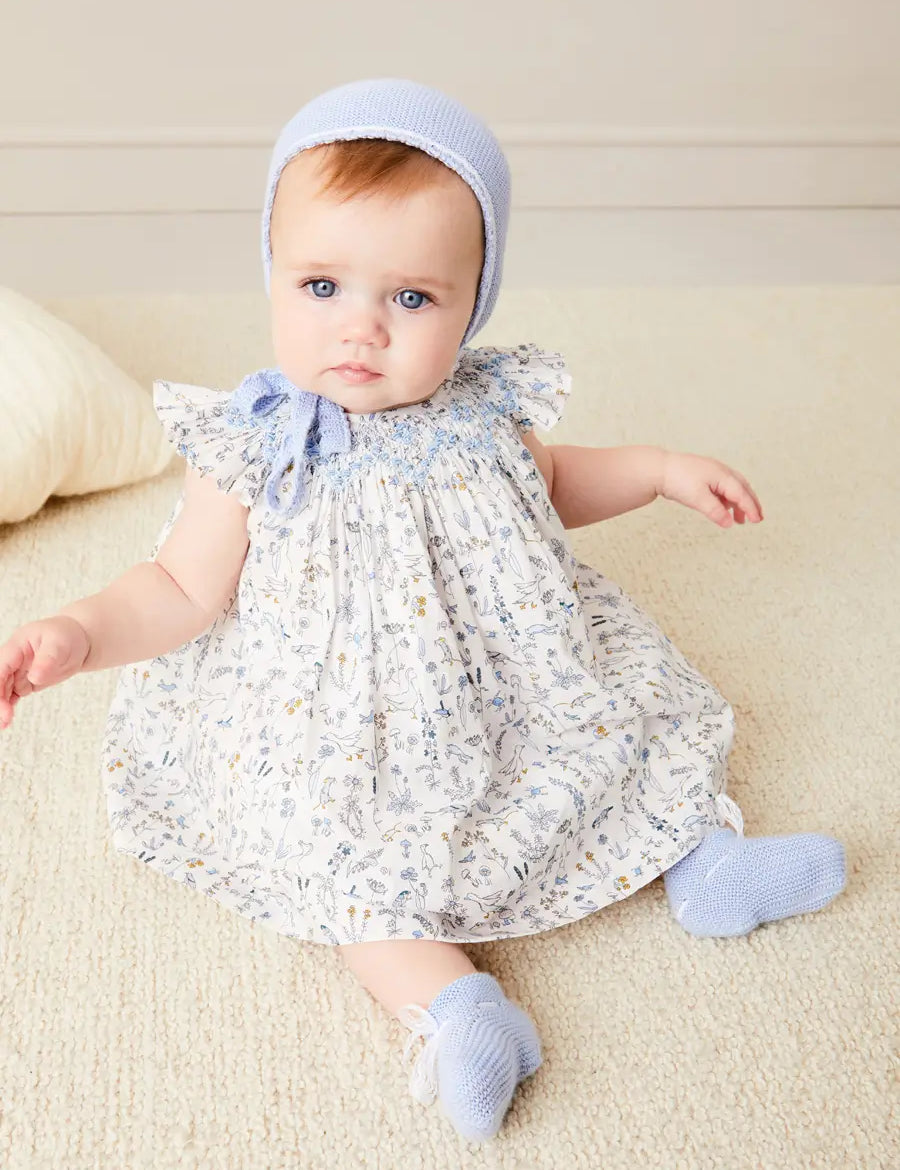 Ellis Sleeveless Dress with Bloomer and Bows in Blue Made with Liberty Fabric (1-12m) DRESSES from Pepa London