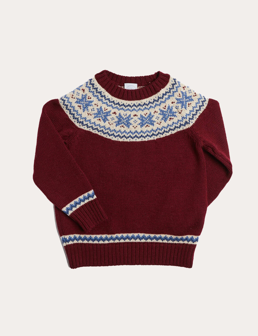 Classic Fair Isle Merino Wool Jumper in Burgundy (12mths-10yrs) Knitwear from Pepa London