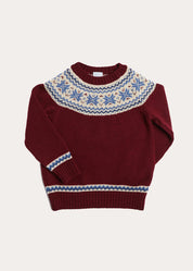 Classic Fair Isle Merino Wool Jumper in Burgundy (12mths-10yrs) Knitwear from Pepa London