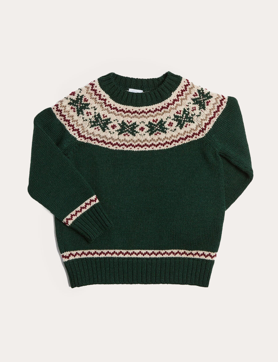 Classic Fair Isle Merino Wool Jumper in Green (12mths-10yrs) Knitwear from Pepa London