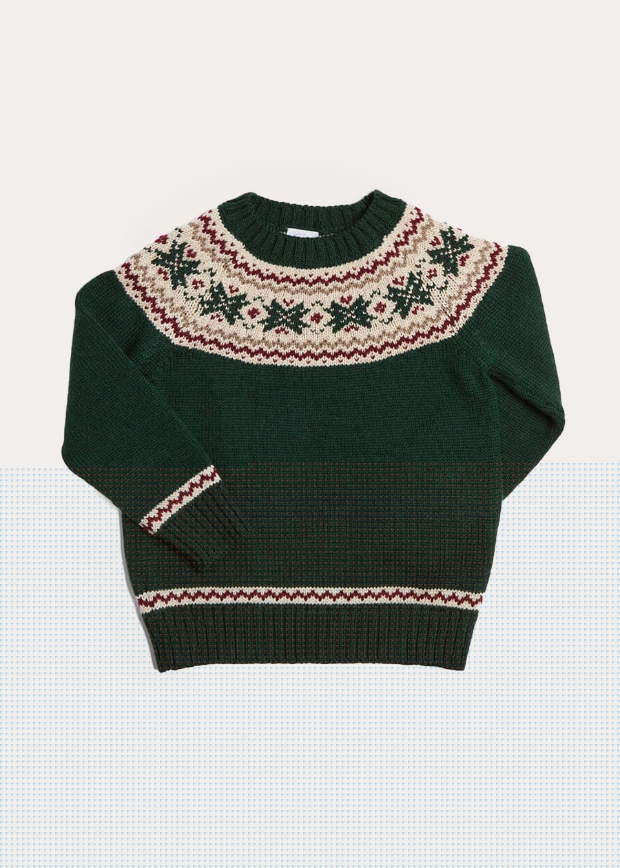 Classic Fair Isle Merino Wool Jumper in Green (12mths-10yrs) Knitwear from Pepa London