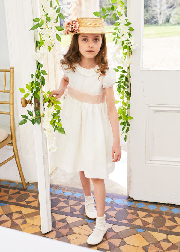 Flower Girl Ivory Dress with Pink Silk Sash (6mths-10yrs) Dresses from Pepa London