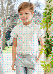 Linen Boys Celebration Shirt White with Blue Silk piping (3-10yrs) Shirts from Pepa London
