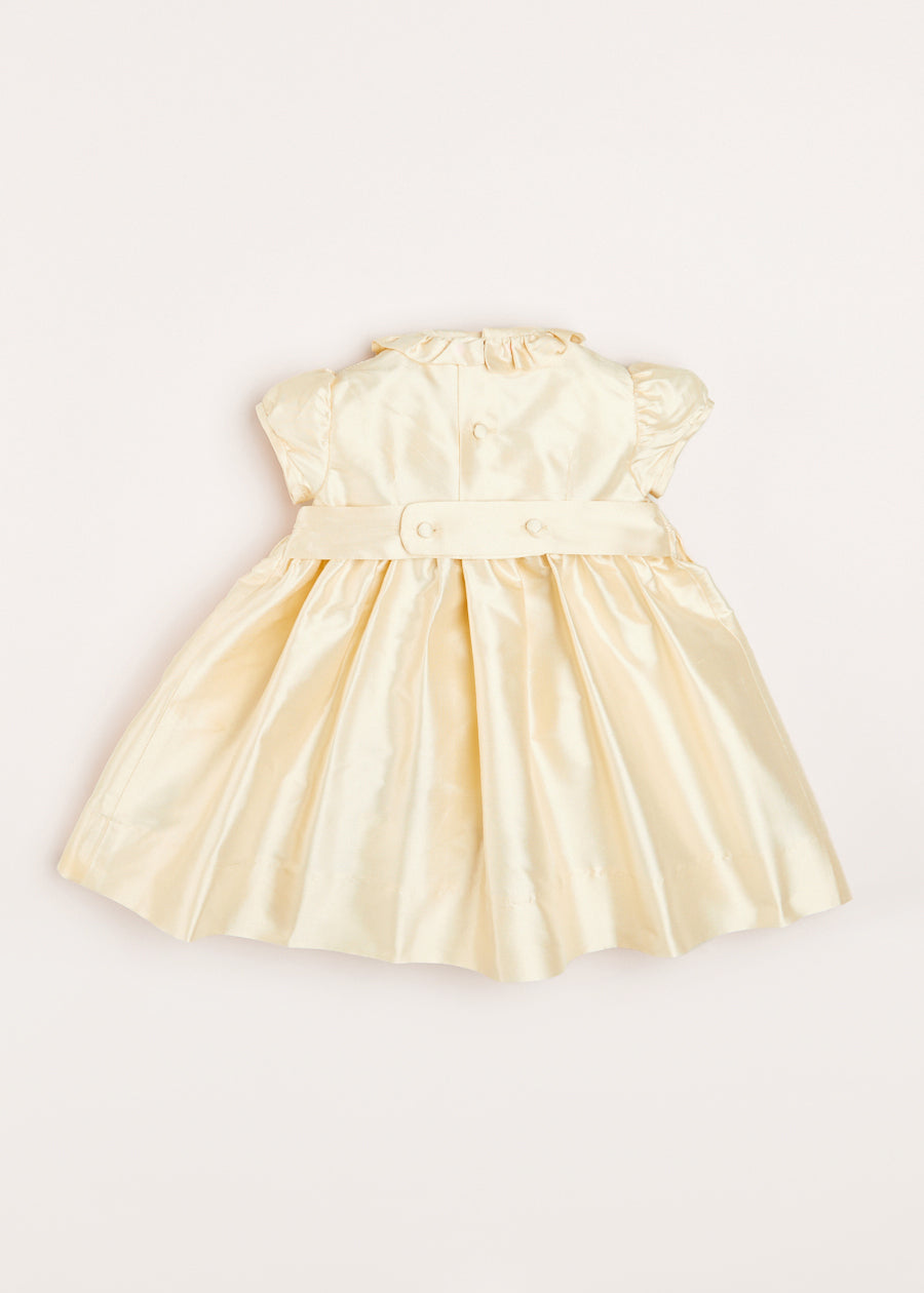 Girls Silk Hand Smocked Celebration Dress in Champagne (6mths-10yrs) Dresses from Pepa London