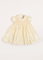 Girls Silk Hand Smocked Celebration Dress in Champagne (6mths-10yrs) Dresses from Pepa London