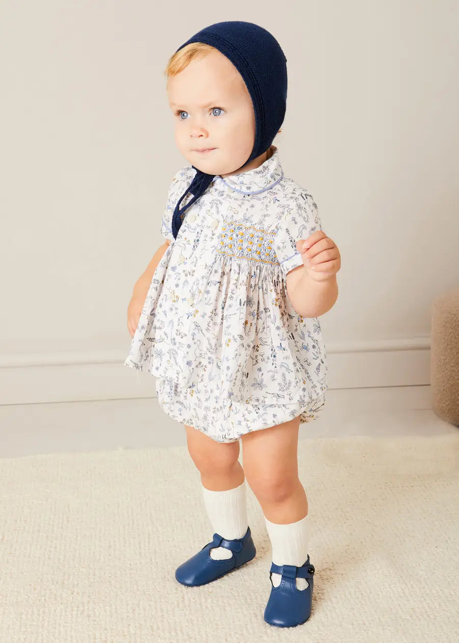 Ellis Liberty Print Hand Smocked Short Sleeve Shirt in Blue (6mths-4yrs) SHIRTS from Pepa London