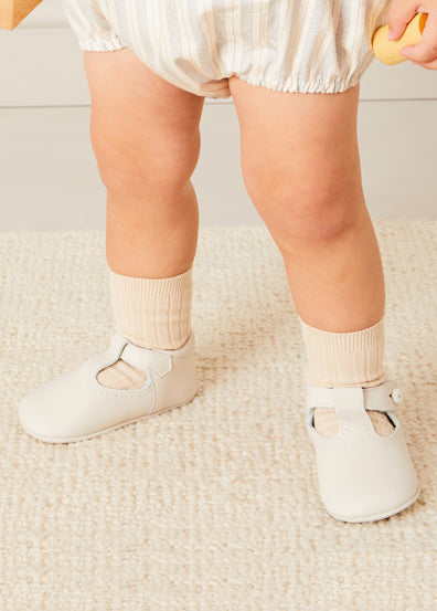 T-Bar Leather Pram Shoes in Ivory (17-20EU) Shoes from Pepa London