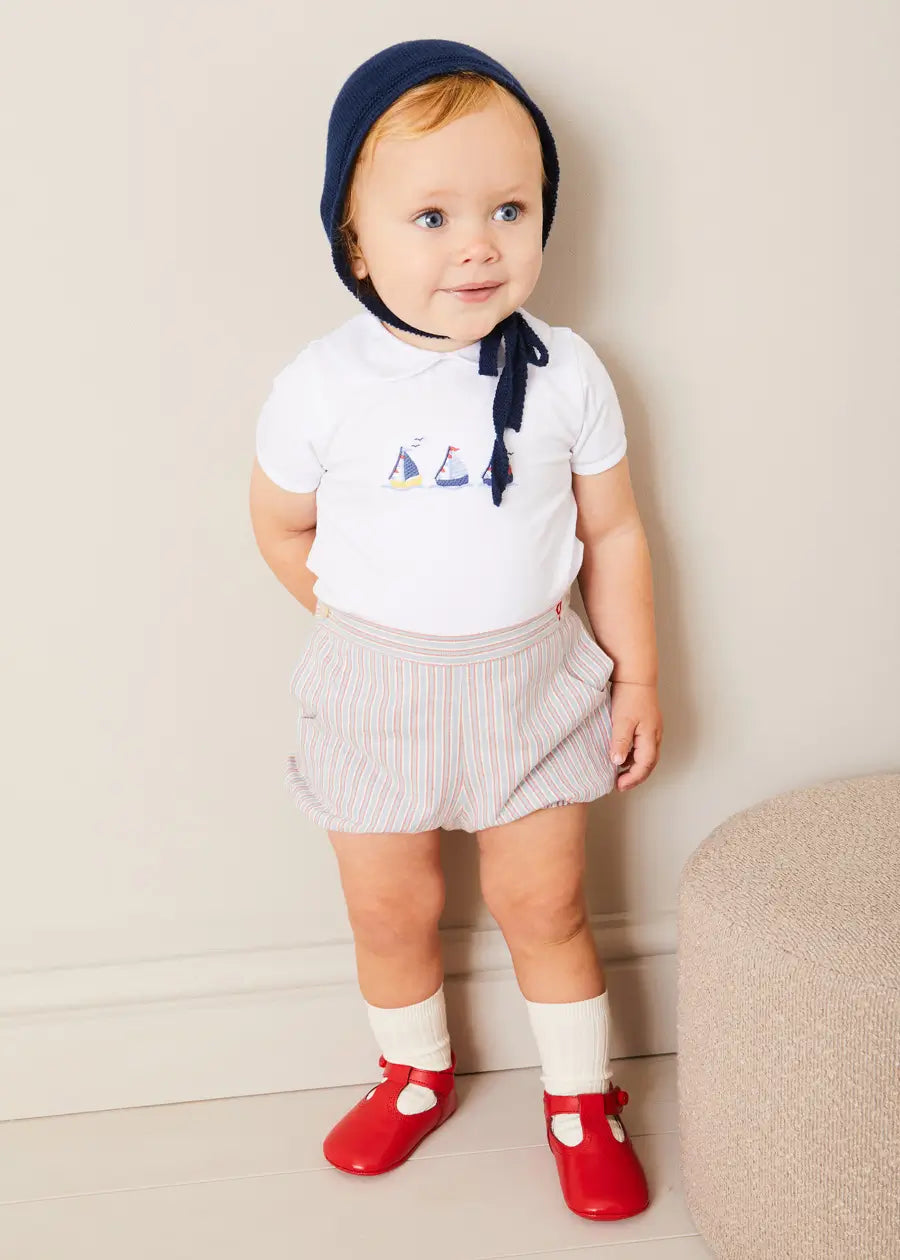 Embroidered Boat Motif Peter Pan Collar Bodysuit in White (1mth-3yrs) Tops & Bodysuits from Pepa London
