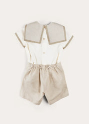 Waterford Stripe Mariner Collar Short Sleeve Two Piece Set in Beige (12mths-6yrs) TWO PIECE SETS from Pepa London