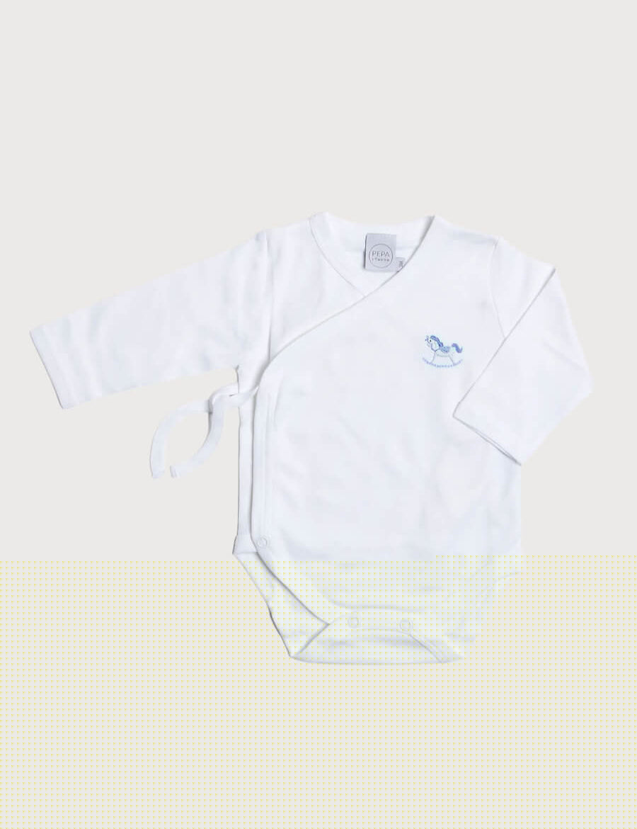 Newborn Side Tie Bodysuit With Rocking Horse Embroidery Blue (1-6mths) Tops & Bodysuits  from Pepa London