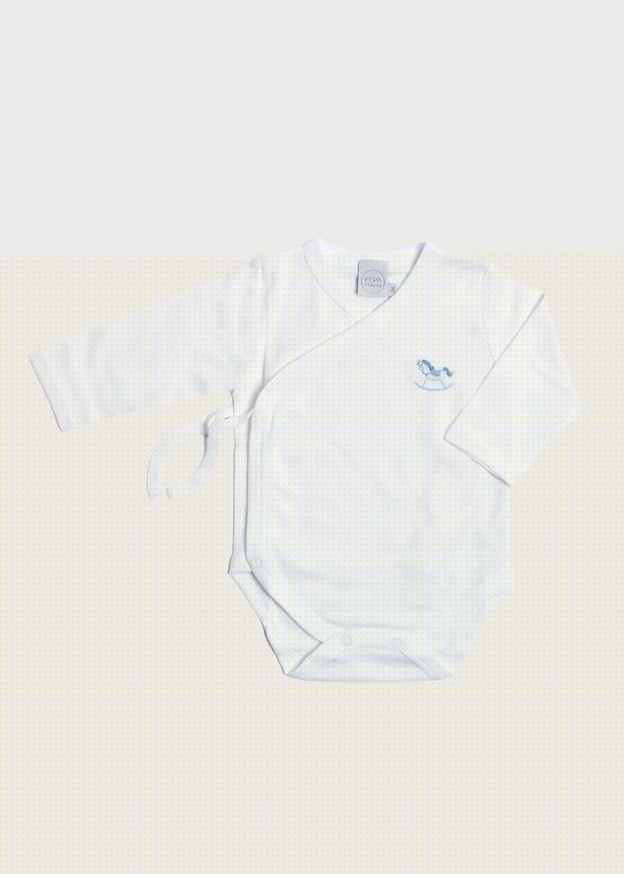 Newborn Side Tie Bodysuit With Rocking Horse Embroidery Blue (1-6mths) Tops & Bodysuits  from Pepa London