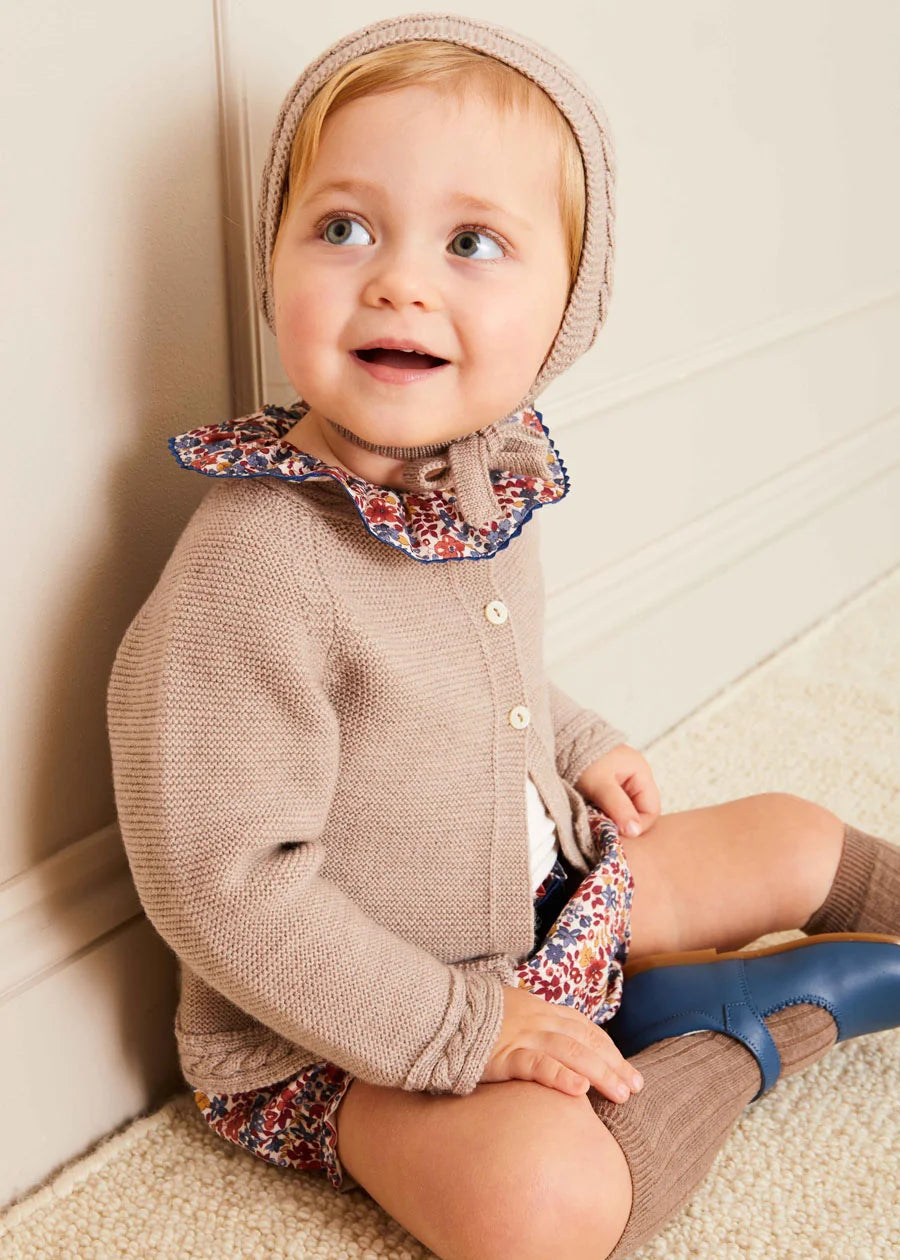 Cable Detail Knitted Bonnet in Beige (S-L) Bonnets from Pepa London