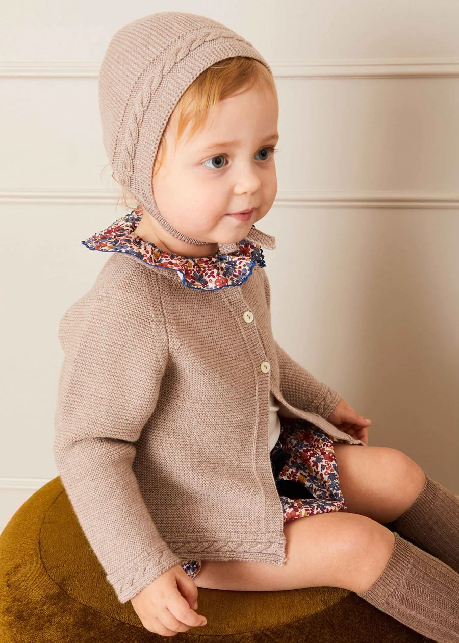 Cable Detail Knitted Bonnet in Beige (S-L) Bonnets from Pepa London