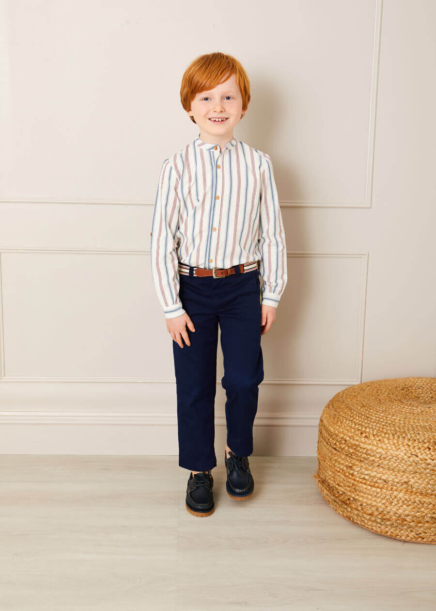 Striped Polo Collar Long Sleeve Shirt in Red (4-10yrs) Shirts  from Pepa London