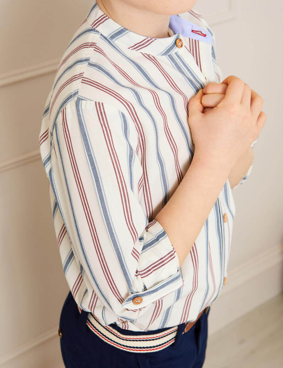 Striped Polo Collar Long Sleeve Shirt in Red (4-10yrs) Shirts  from Pepa London